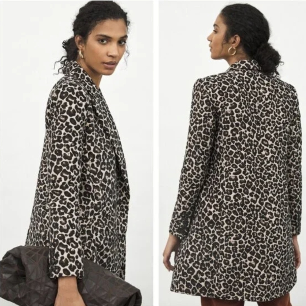 Anthropologie Leopard Print Contemporary Pea Coat Blazer Career Date Night 0 NWT - Picture 5 of 12
